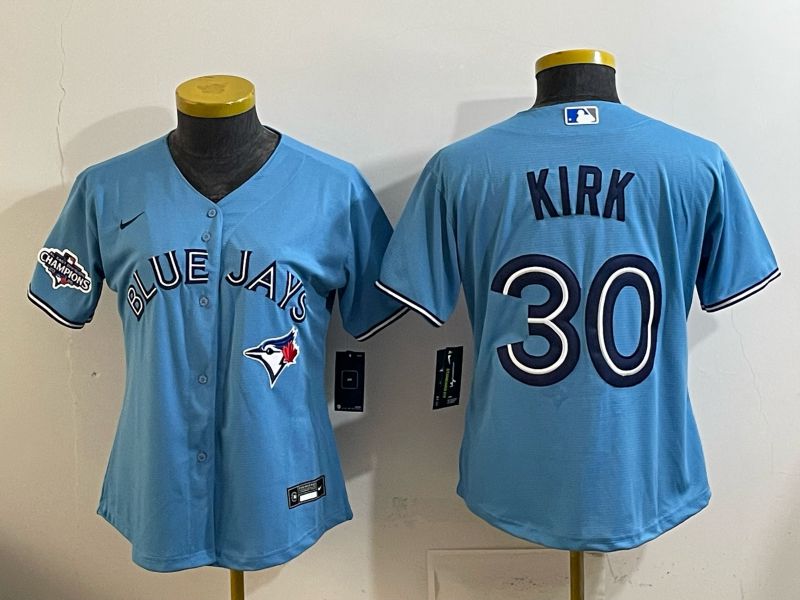 Women 2025 Nike Toronto Blue Jays #30 Kirk Light Blue Game MLB Jersey 04